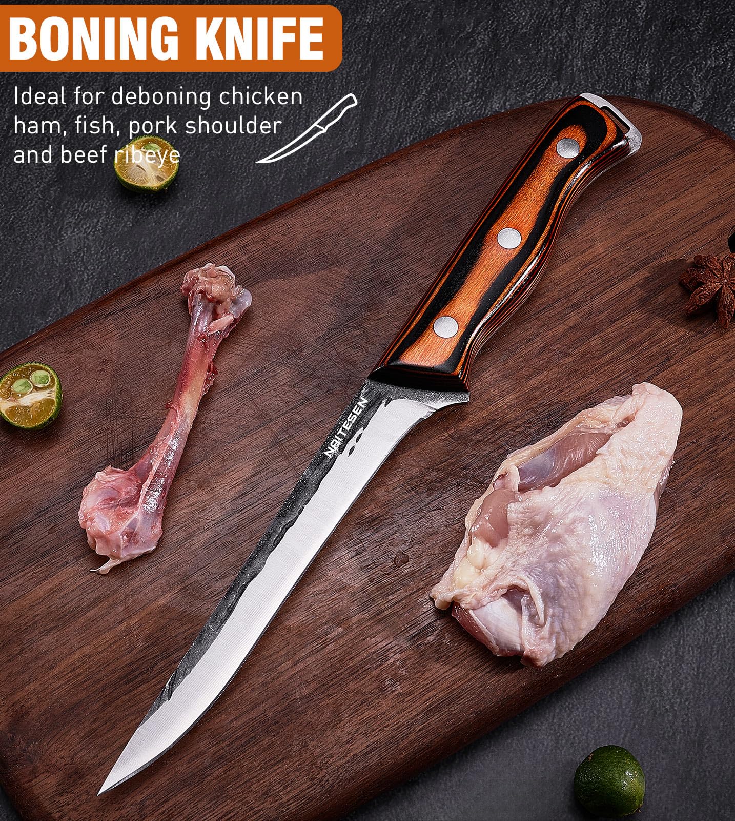 Naitesen full-tang wooden handle delivering balance and durability.