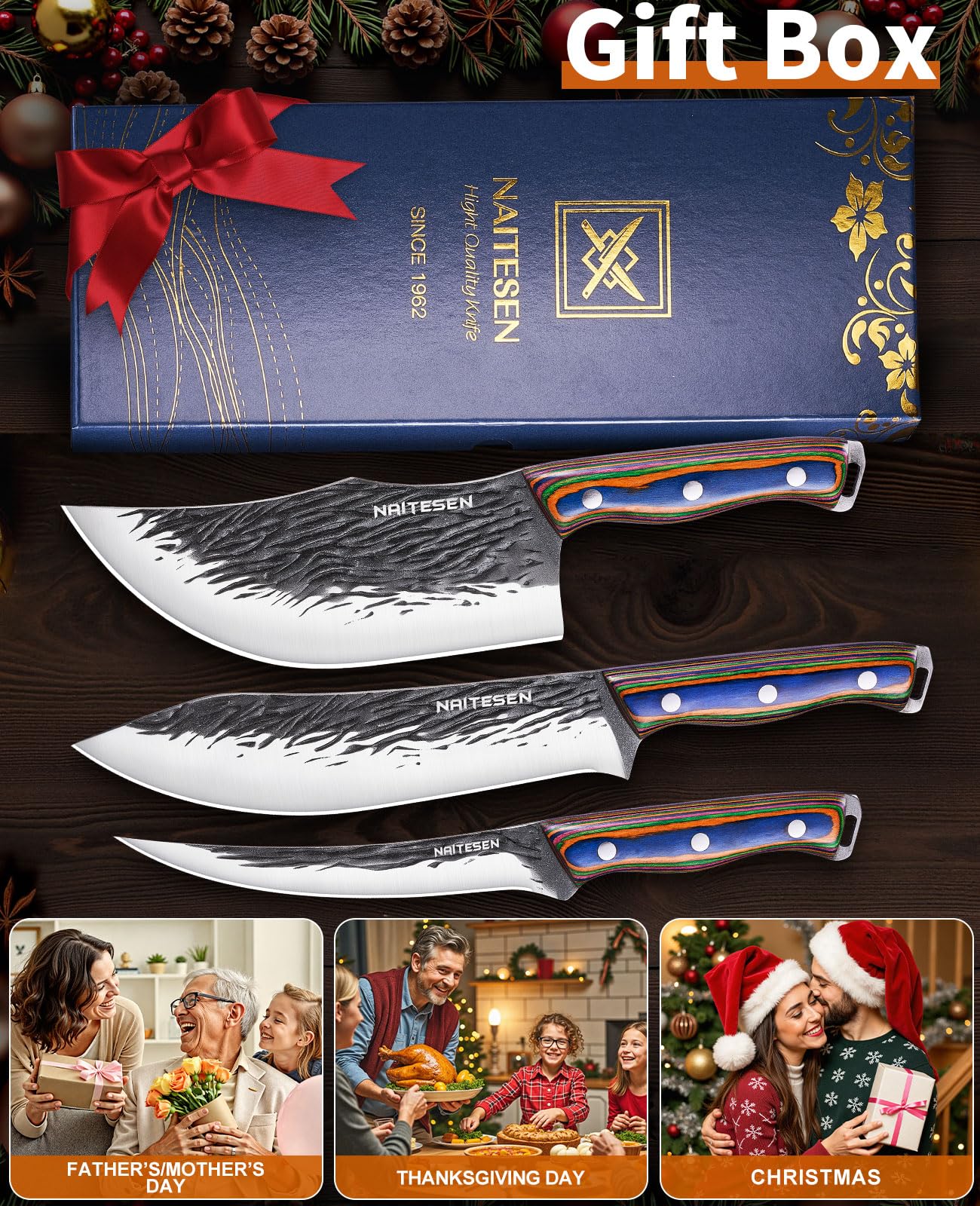 Naitesen gift box set of three knives, ideal for gifting