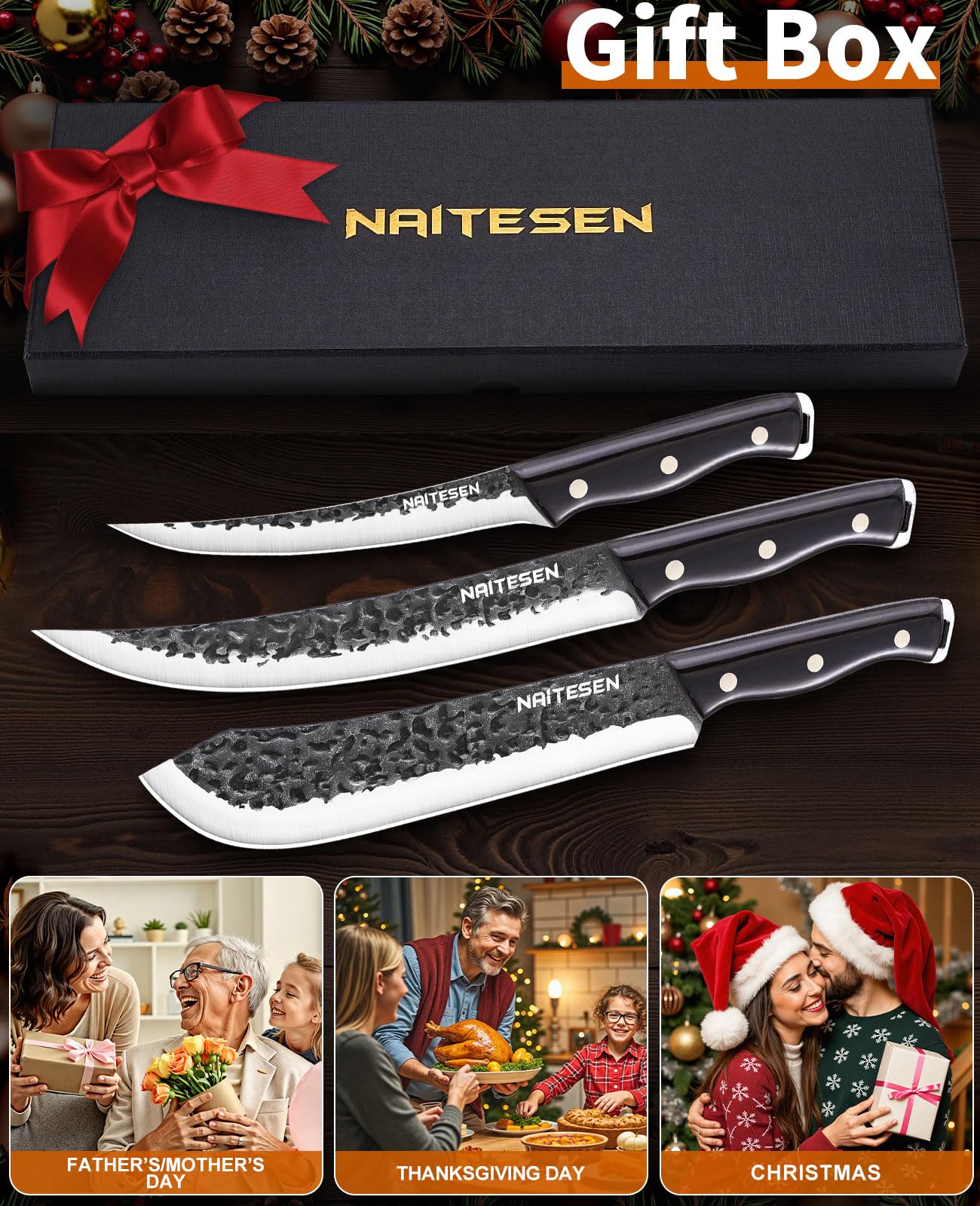 Naitesen gift box with three knives, ideal for gifting.