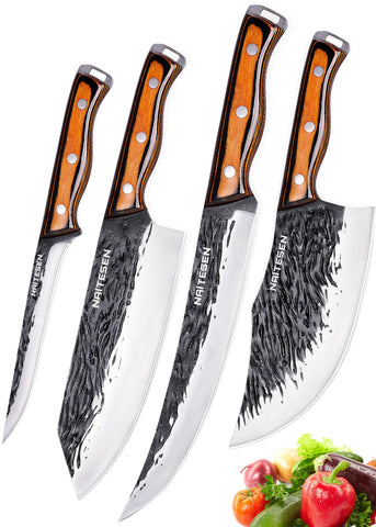 Naitesen hand-forged knife set cleaver close-up for heavy chopping and durability.