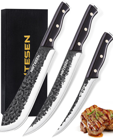 Naitesen pro butcher knife set, hand-forged and built for versatile meat prep.