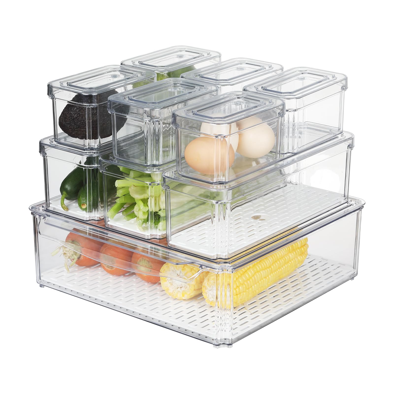 Naivees fridge organizer clear bin with lid for tidy, visible storage