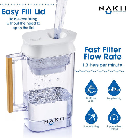 Nakii 150-gallon label emphasizing long-lasting filtration capacity.