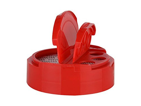 Nakpunar red shaker cap on a regular-mouth jar for easy spice dispensing.