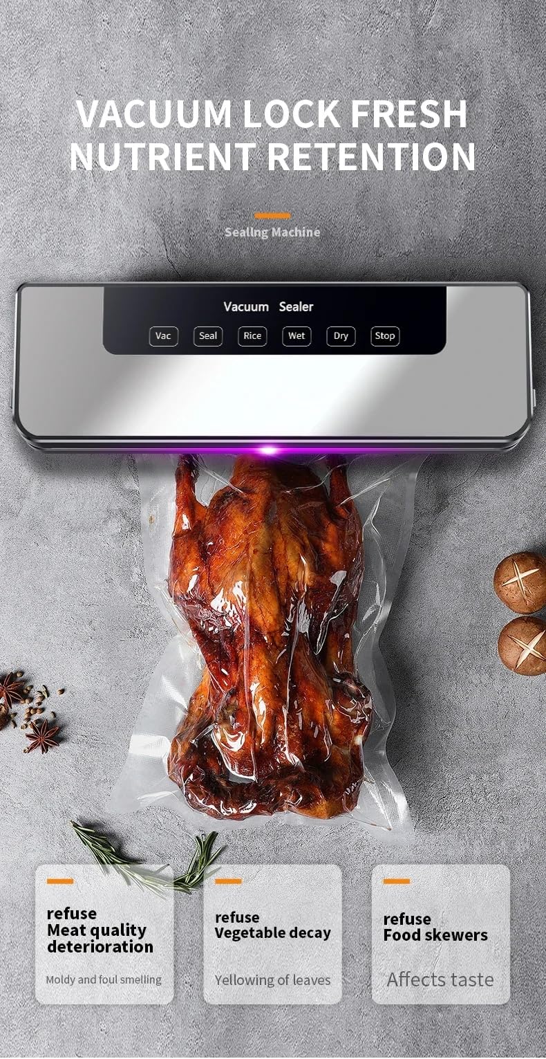 NAKZEN Vacuum Sealer settings for Dry/Wet, highlighting versatile sealing options.