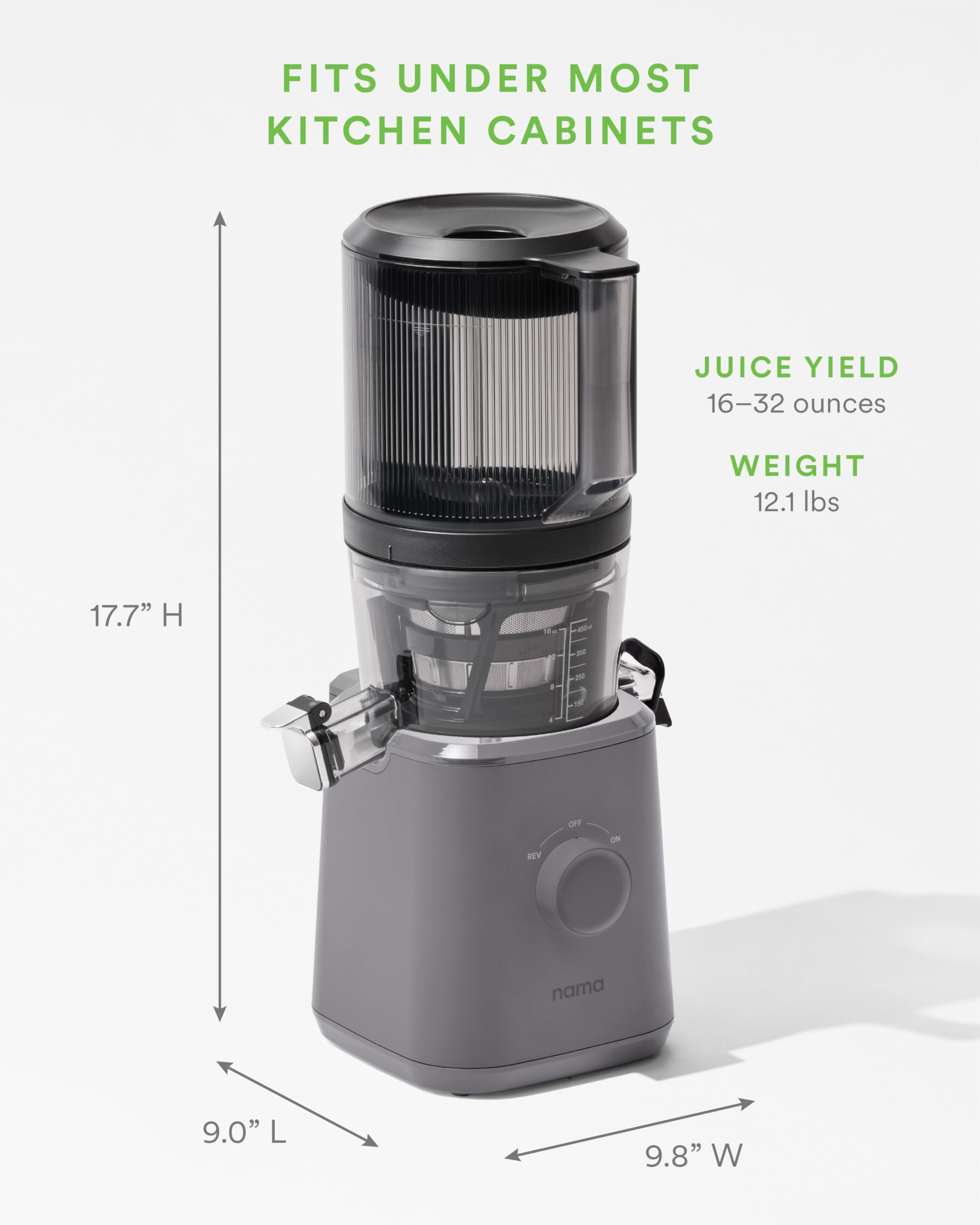 Nama J2 200W motor delivers steady juice extraction with quiet operation.