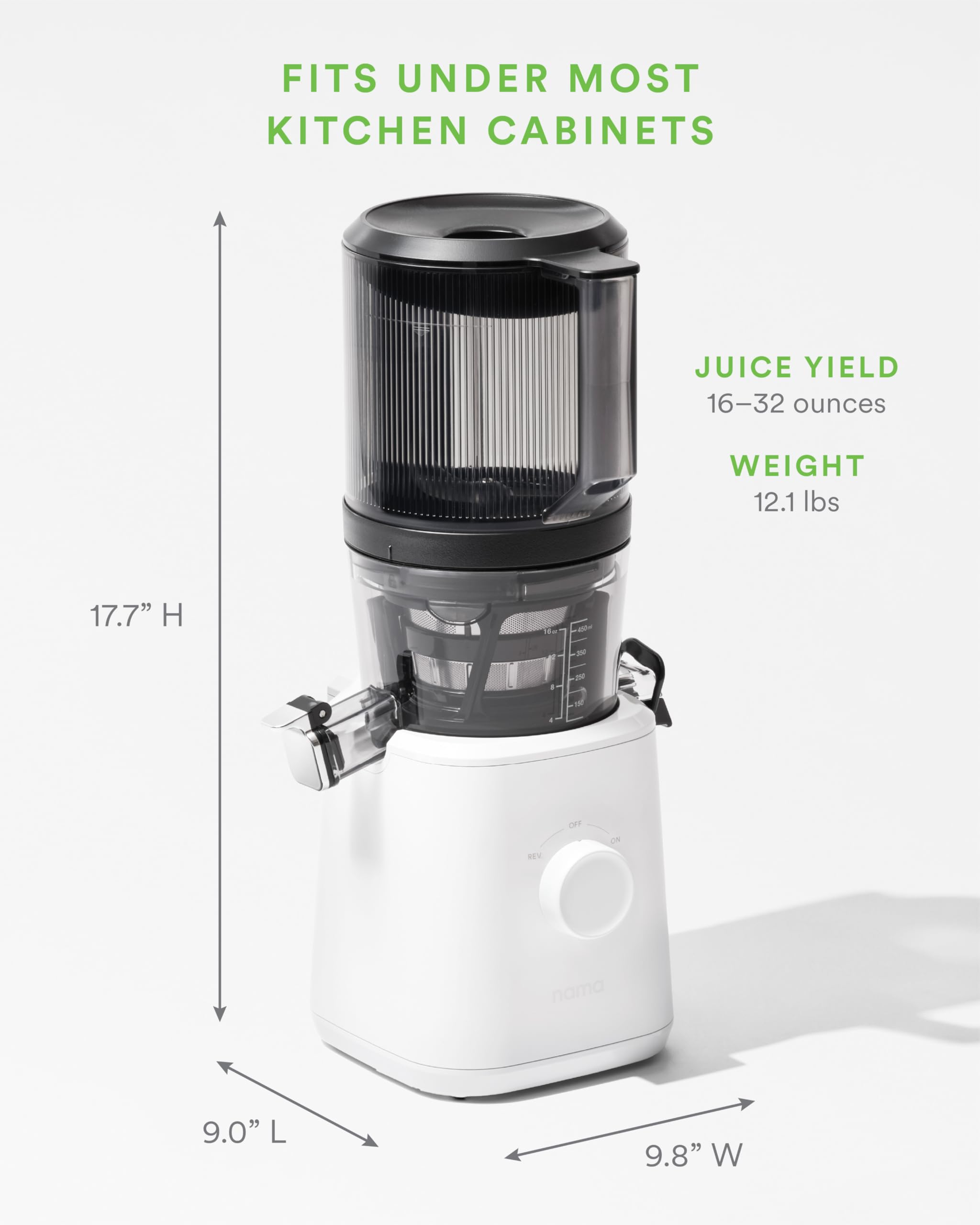 Nama J2 50 RPM slow juicing preserves nutrients and yields richer juice.