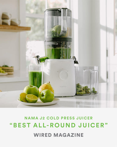 Nama J2 wide mouth hopper for whole fruits and vegetables with minimal prep.