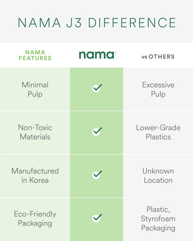 NAMA J3 quiet motor image showcases low-noise performance during juicing.