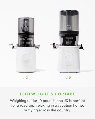 Nama J3 quiet-operation highlights low-noise juicing during use.