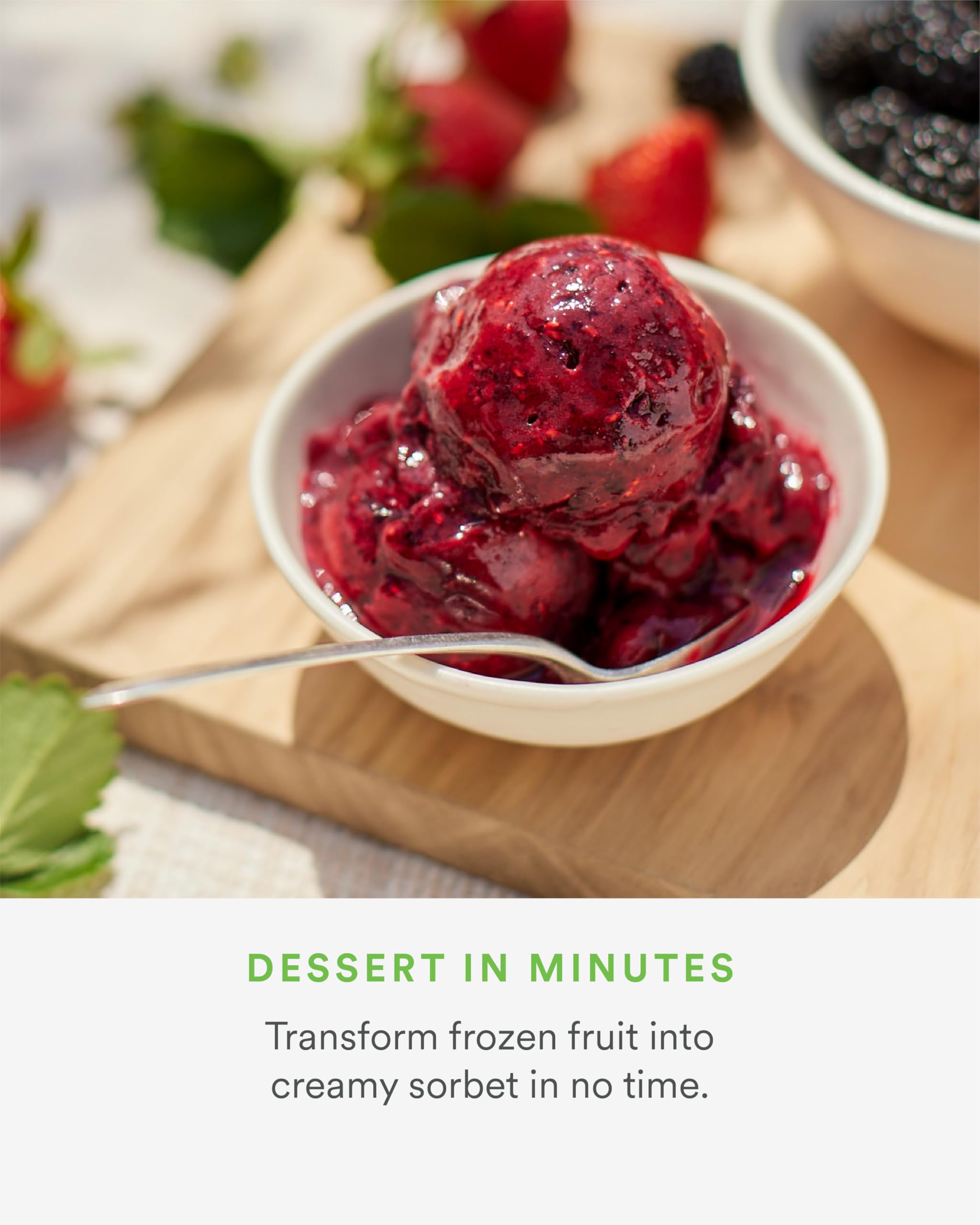 BPA free plastic parts of Nama sorbet attachment ensure safe food contact.