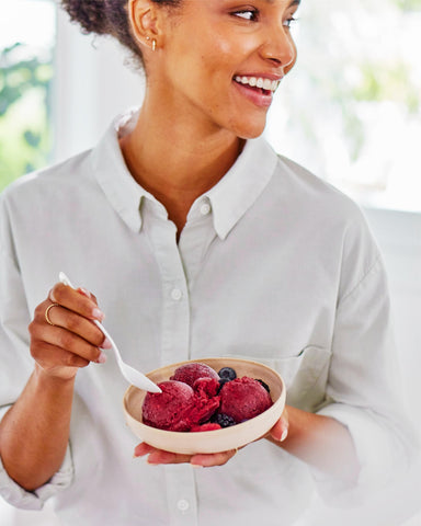 Finished Nama sorbet presented in a bowl with a creamy texture.