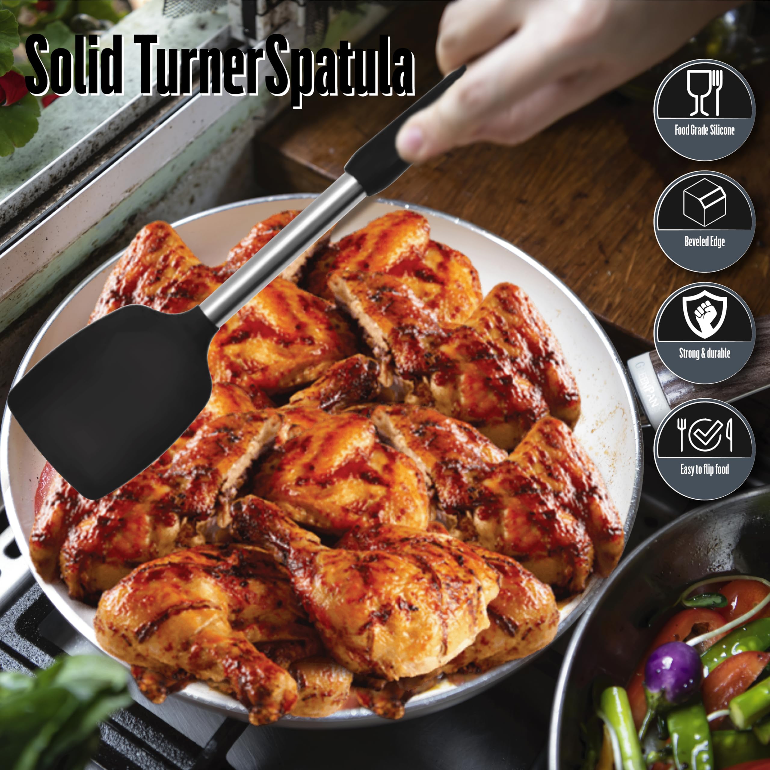 NAMAPRODX ergonomic-handle spatula provides a secure grip.