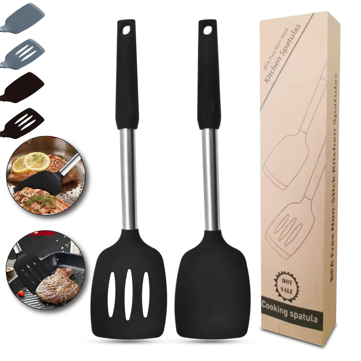 NAMAPRODX silicone spatula turner in black for non-stick cookware and safe flipping.
