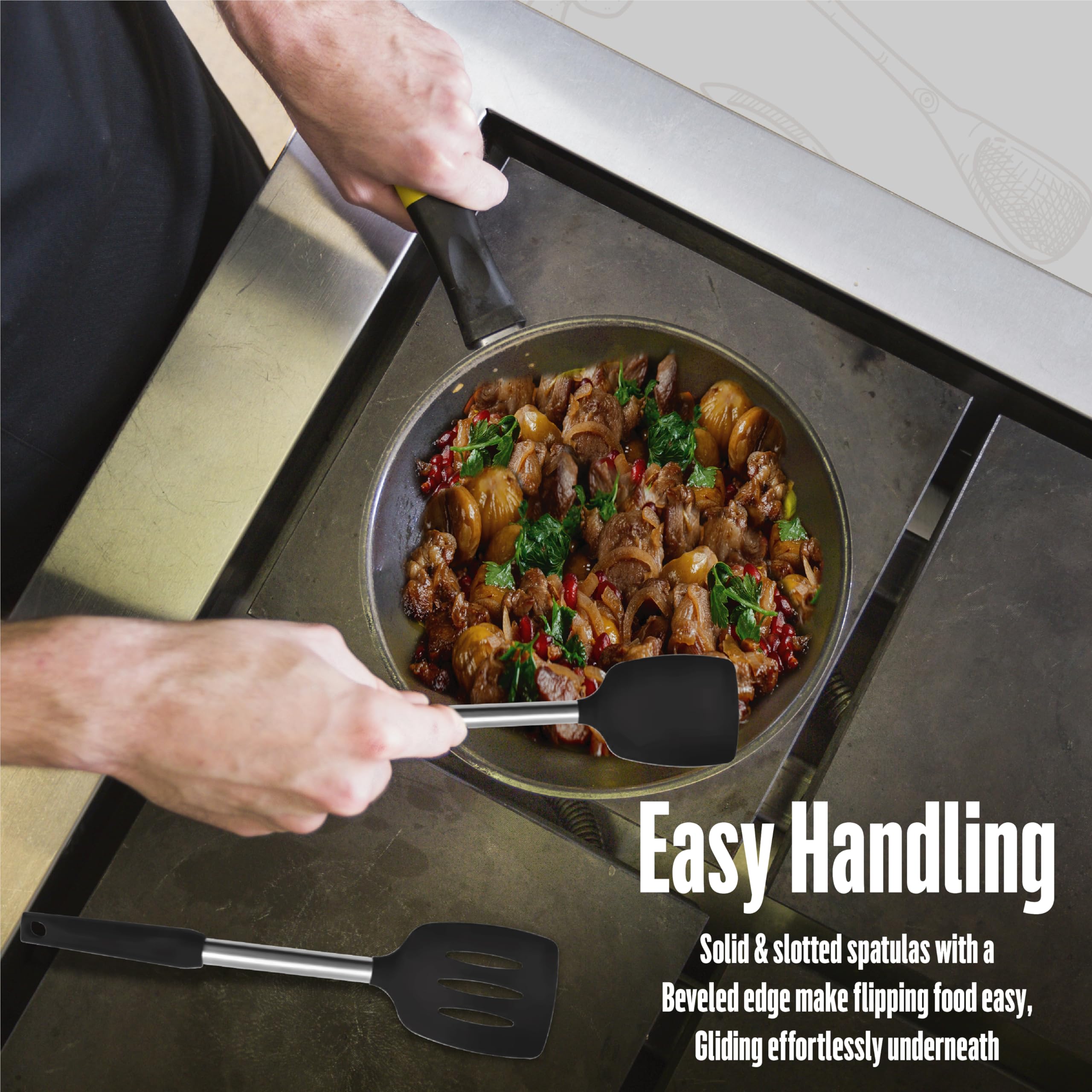NAMAPRODX stainless-steel-core spatula offers durable flexibility.