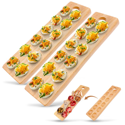 Namre' wooden deviled egg tray in reversible platter layout for eggs and small bites.