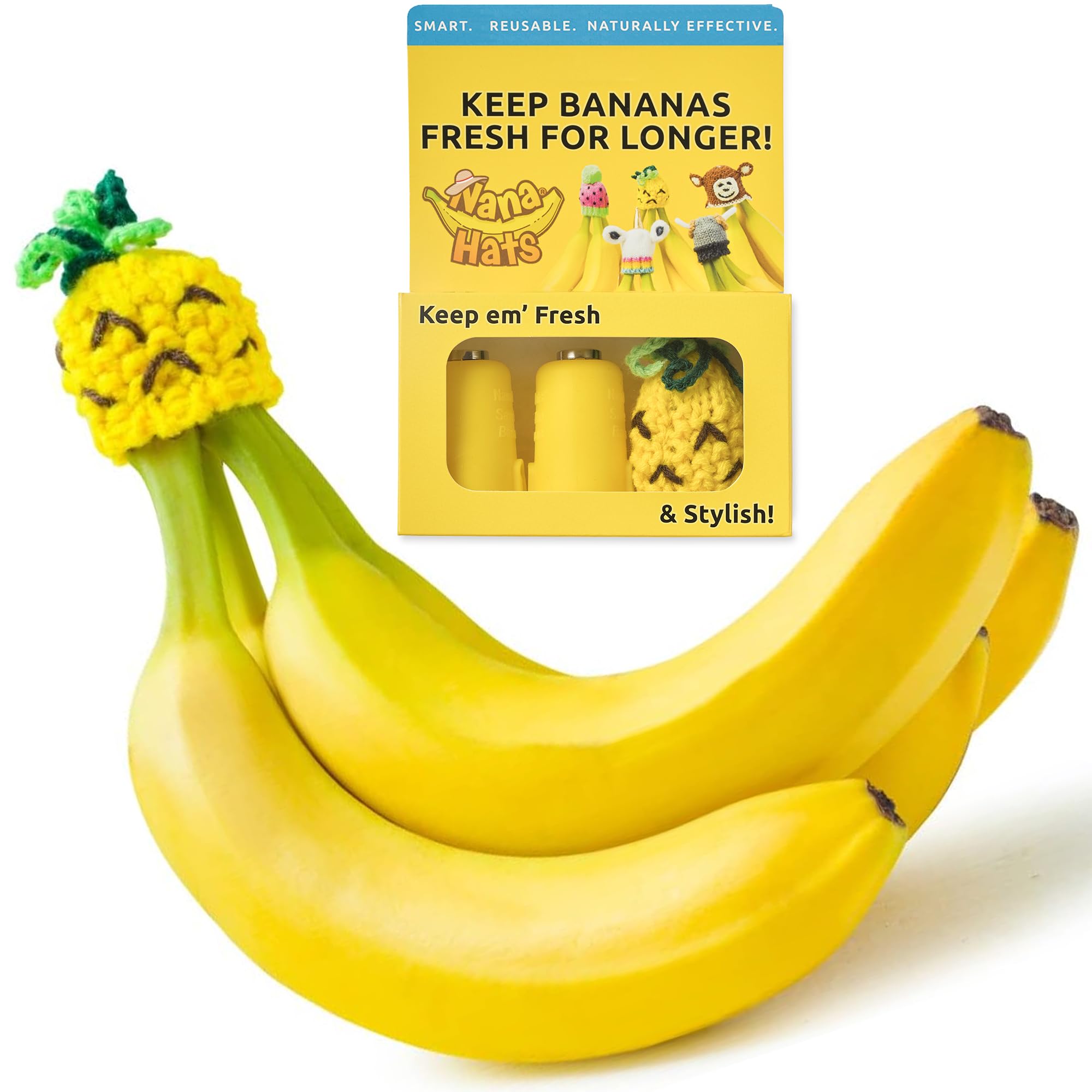 NANA HATS Banana Freshness Preserver clip keeps bananas fresh longer and reduces waste.