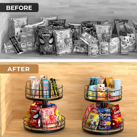 NANAGIFTREE Snack Organizer compact dimensions fit countertops and cabinets.