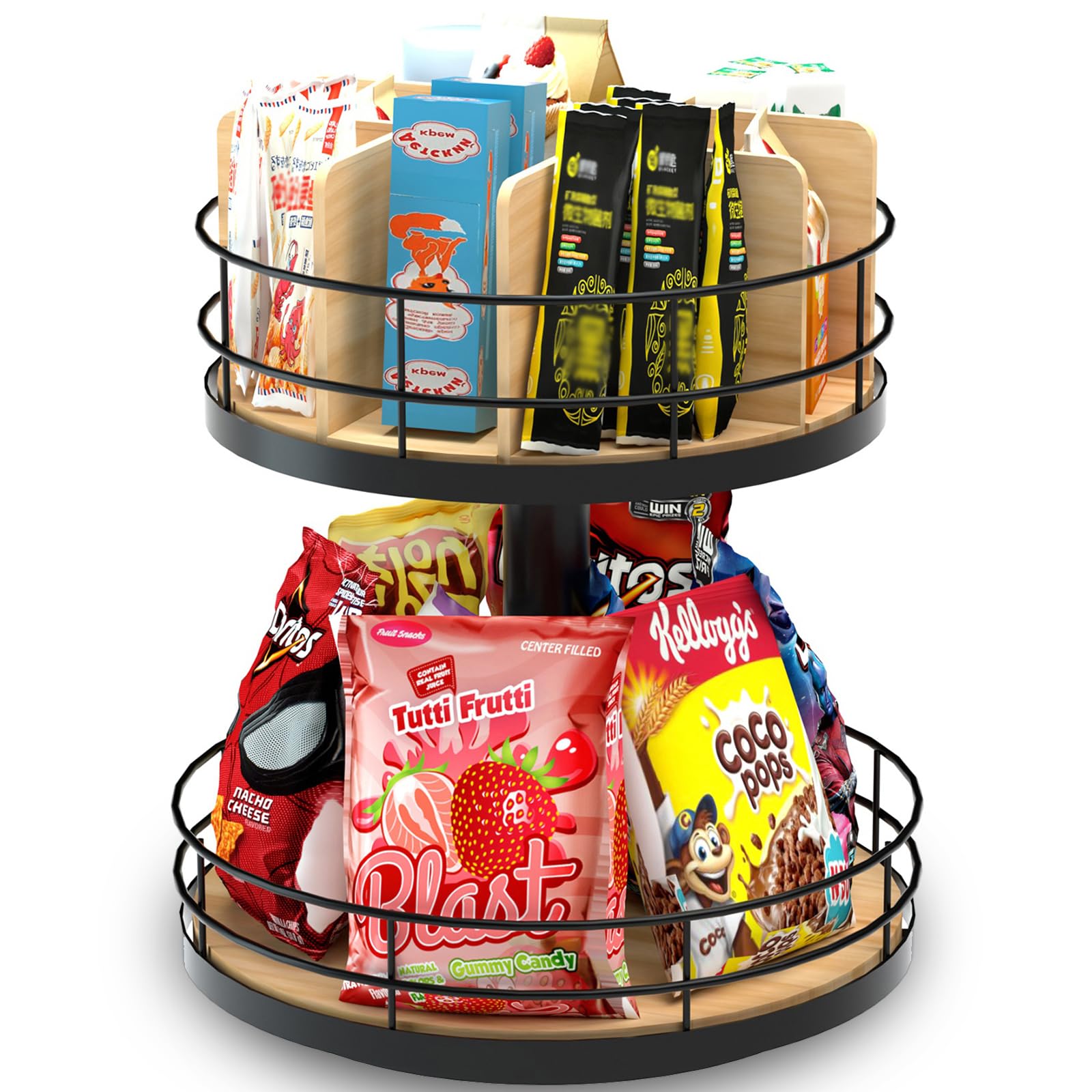 NANAGIFTREE Snack Organizer two-tier Lazy Susan keeps snacks accessible and organized.