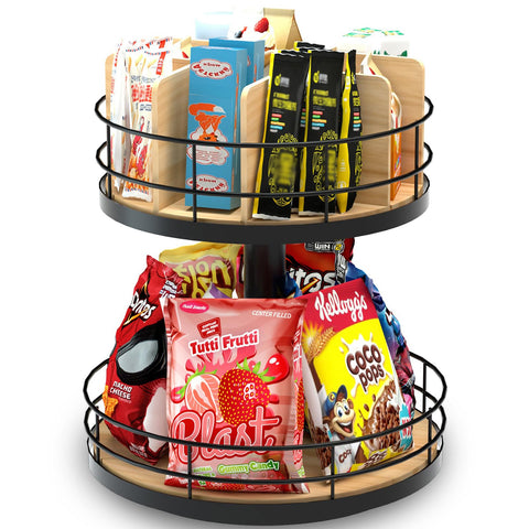 NANAGIFTREE Snack Organizer two-tier Lazy Susan keeps snacks accessible and organized.