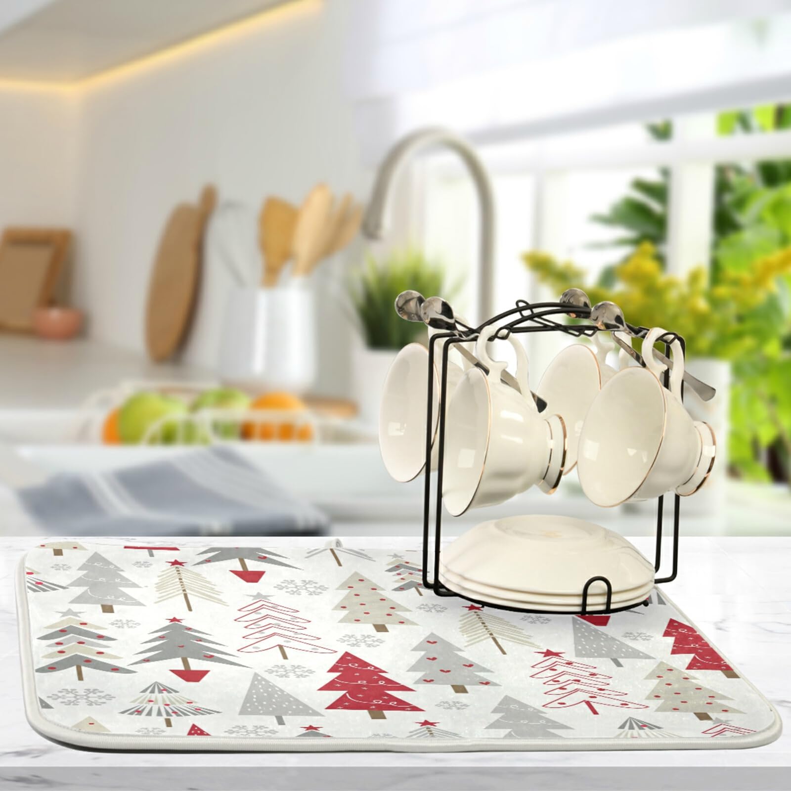 Nander dish drying mat demonstrates water absorption on a kitchen counter