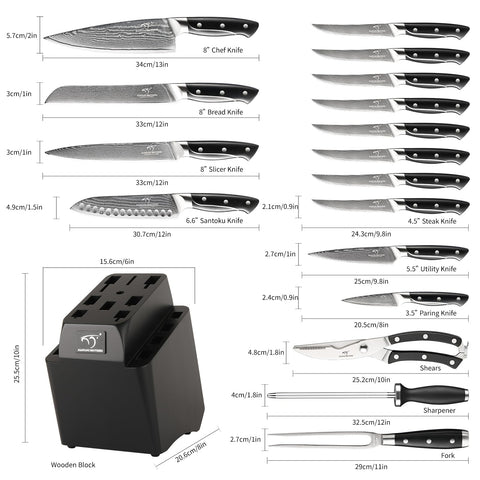 NANFANG BROTHERS 8-inch chef knife highlights VG10 core for precise slicing.