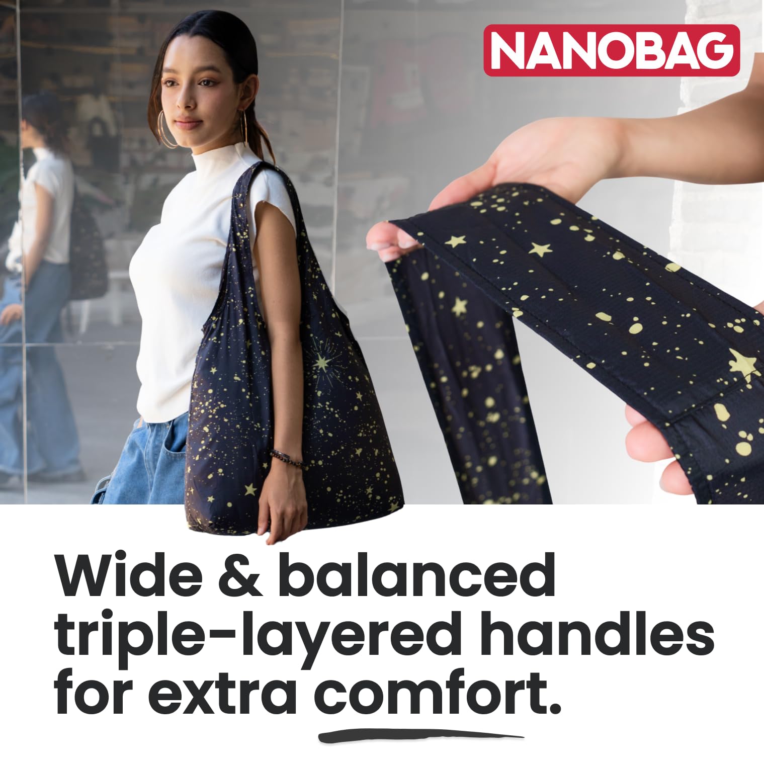 Nanobag XL foldable tote with reinforced stitching, daily reliability for errands