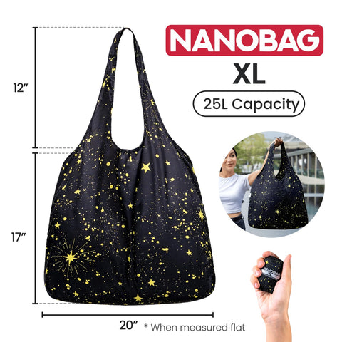 Nanobag XL foldable tote packed into its tiny pouch, exceptional portability