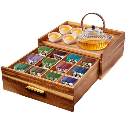 NANXITU acacia tea holder organizer with elegant grain and durable build.