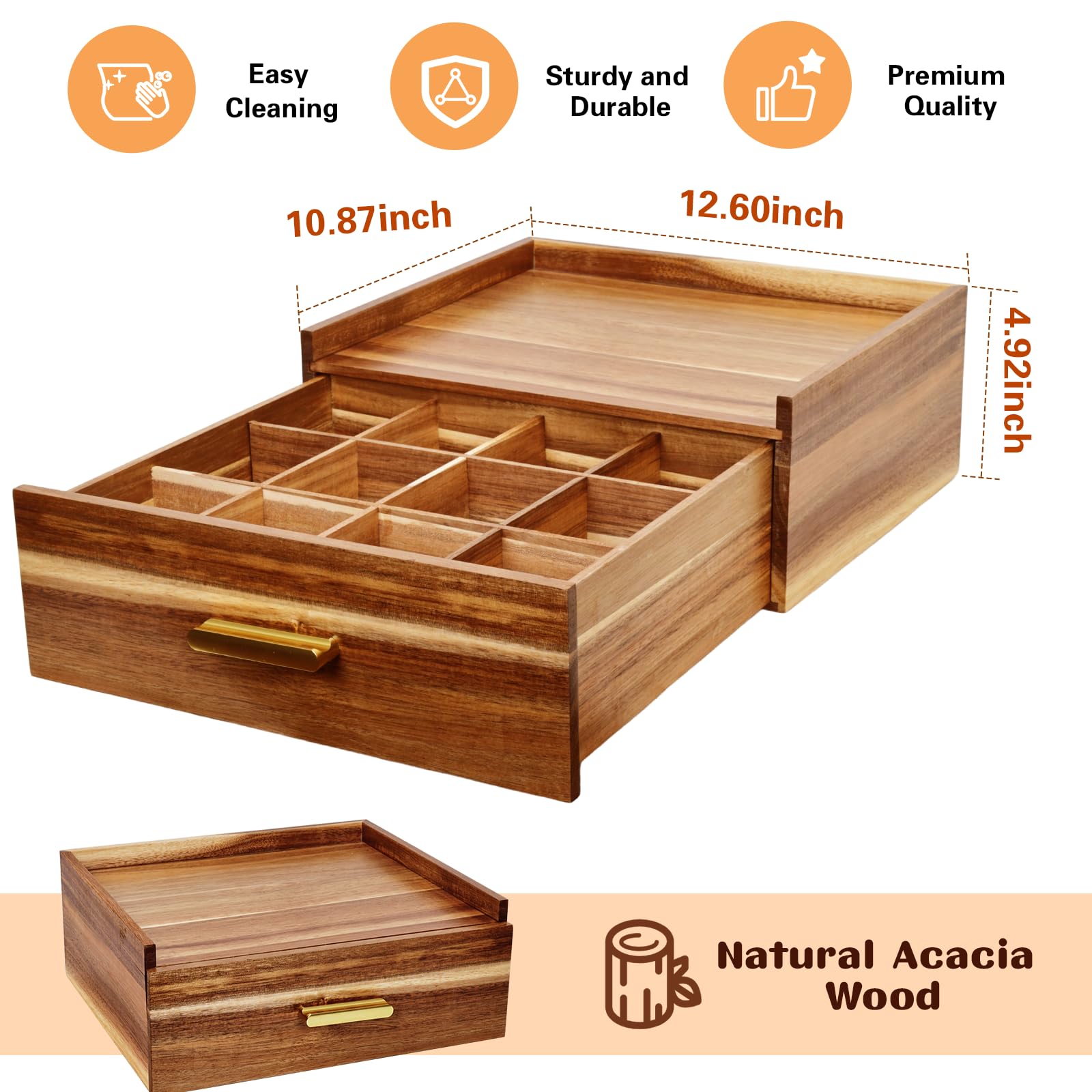 NANXITU acacia wood tea box top tray keeps cups and accessories organized.