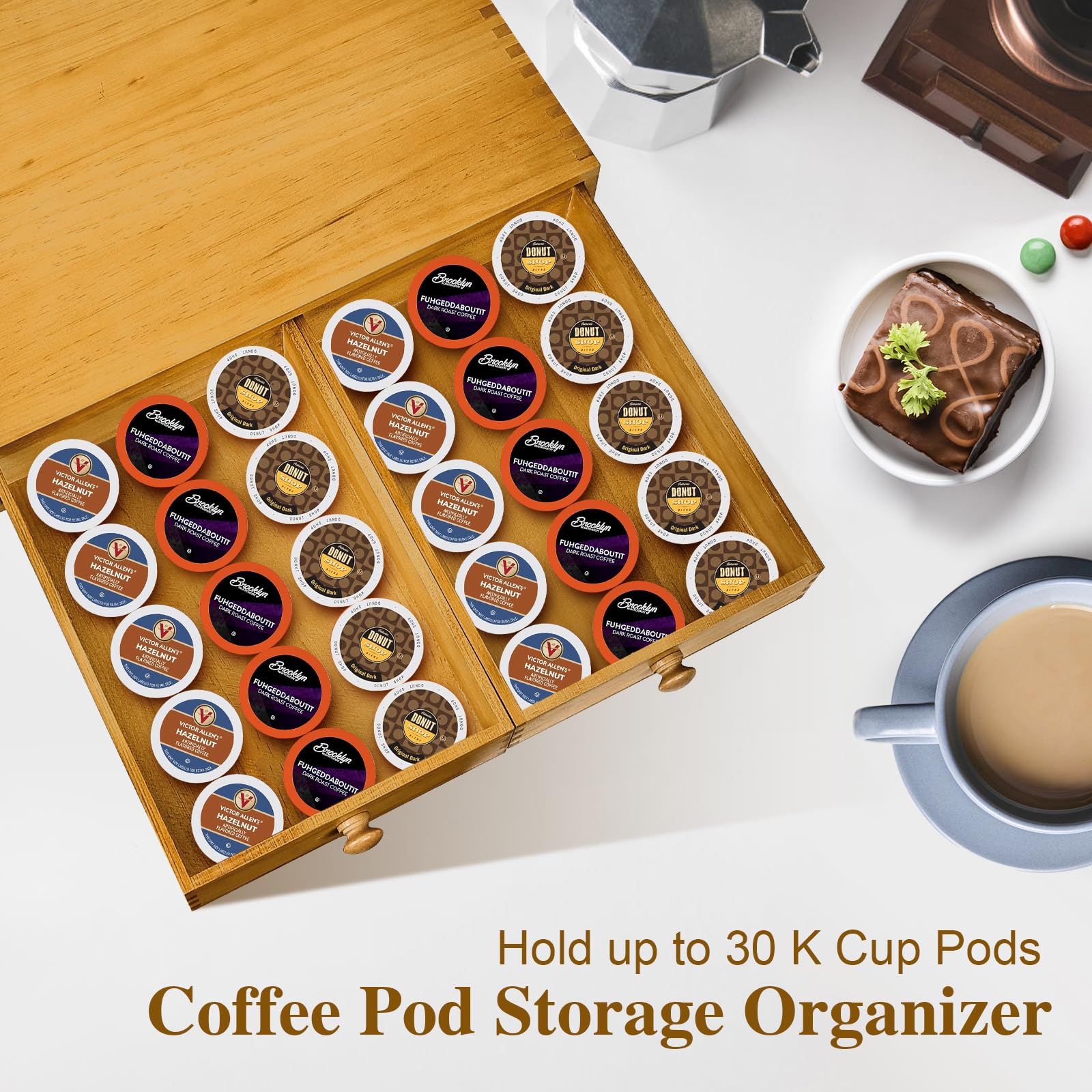 NANXITU drawer dividers with cups and tea bags demonstrates versatile storage.