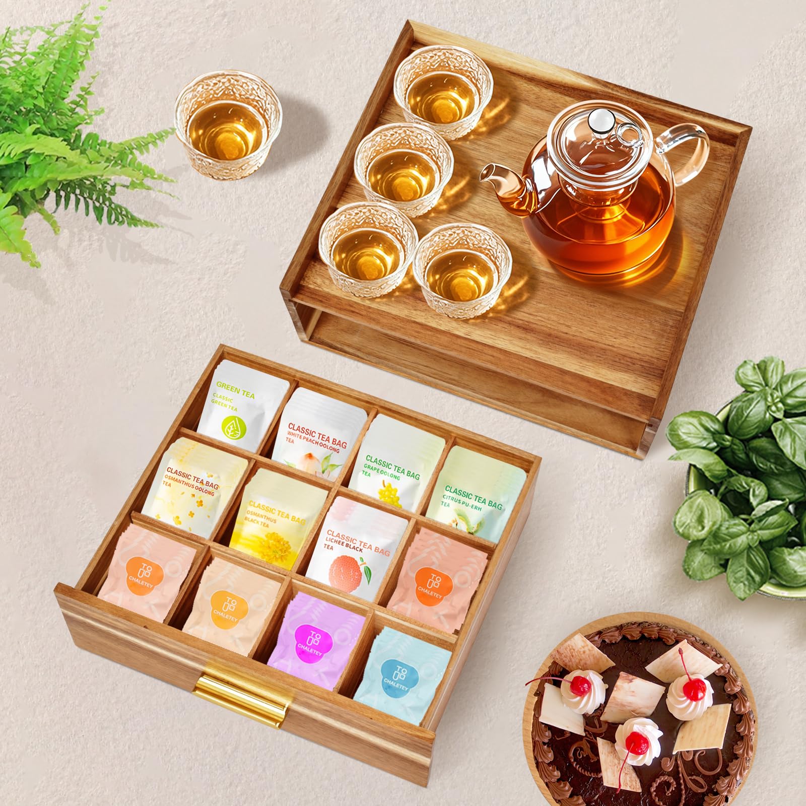 NANXITU tea bag organizer drawer neatly stores 18–20 bags per compartment.