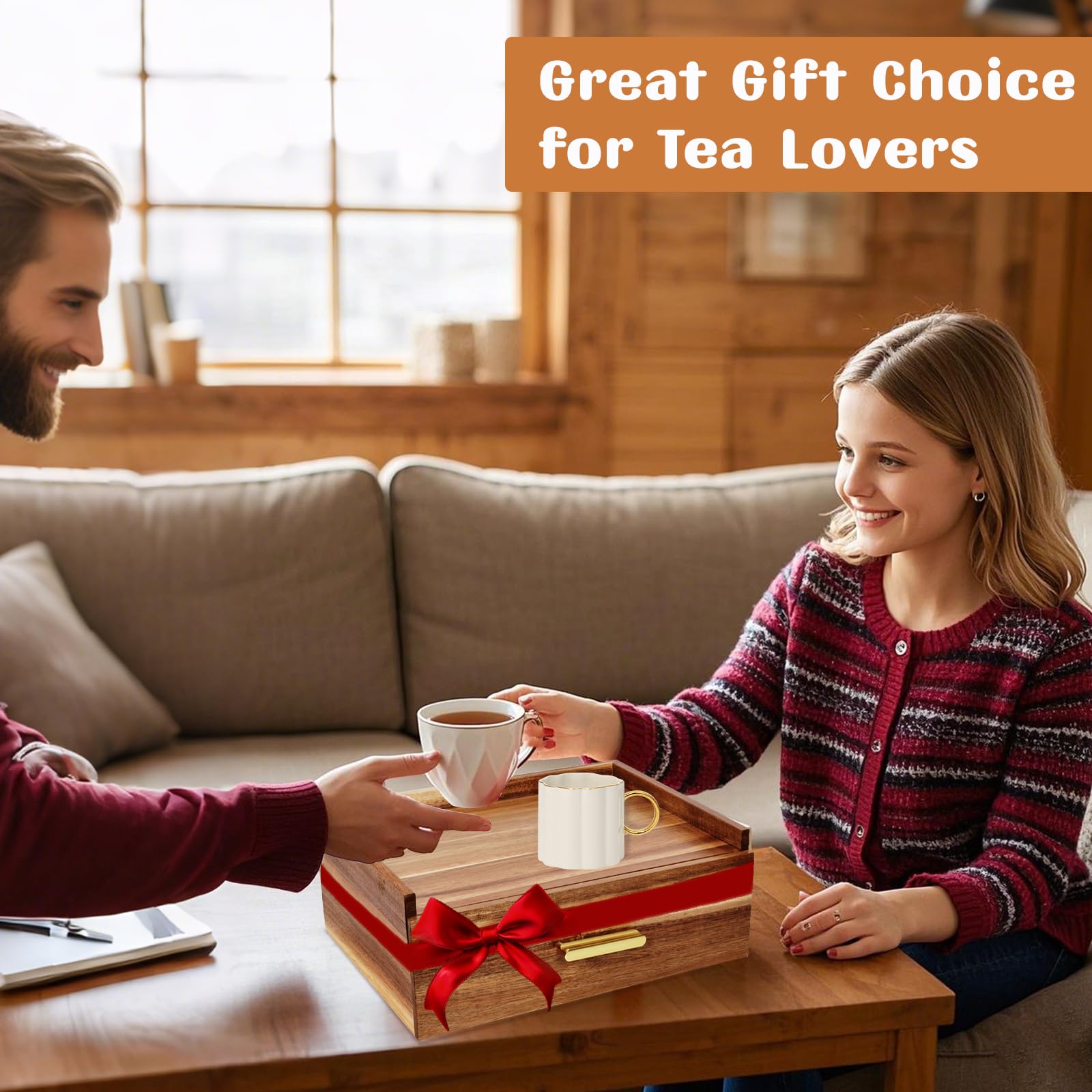 NANXITU tea collection organizer on counter enhances home decor.