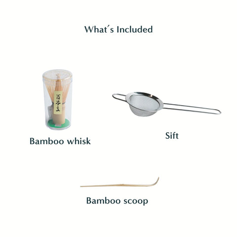 Naoki Matcha bowl setup with tools displayed for preparation.