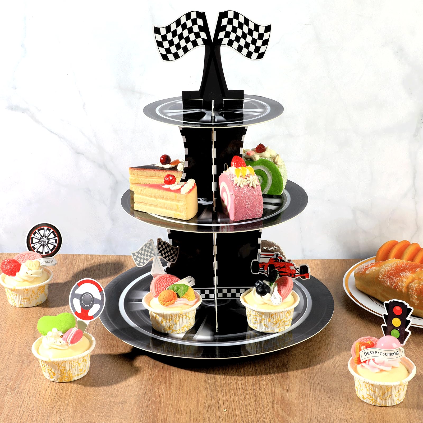 Naozinebi 24 toppers included for racing themed desserts