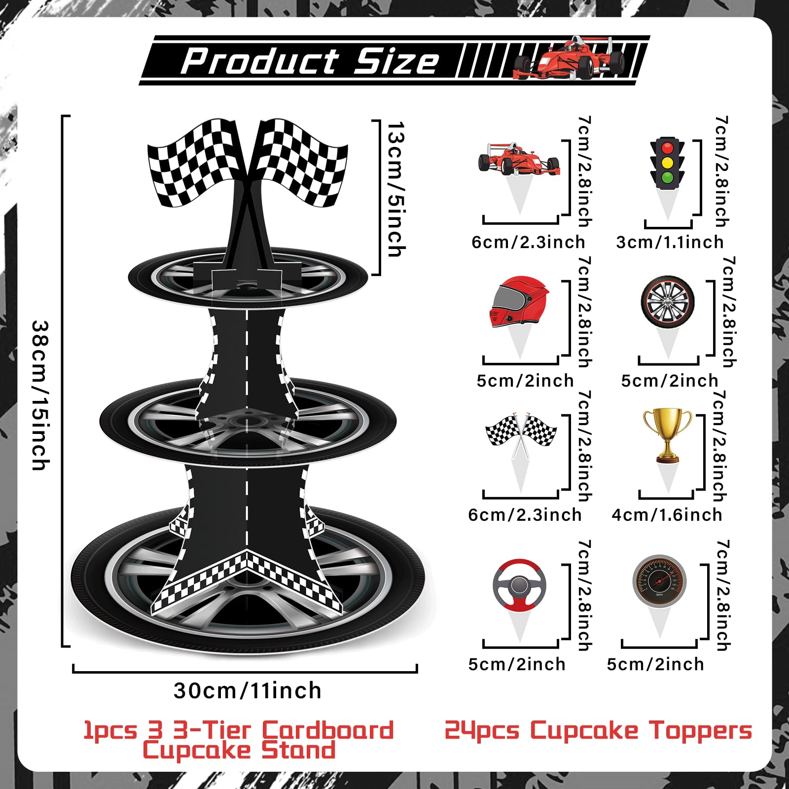 Naozinebi race car cupcake stand side view highlighting sturdy levels