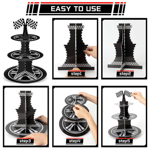 Naozinebi race car cupcake stand top view with toppers