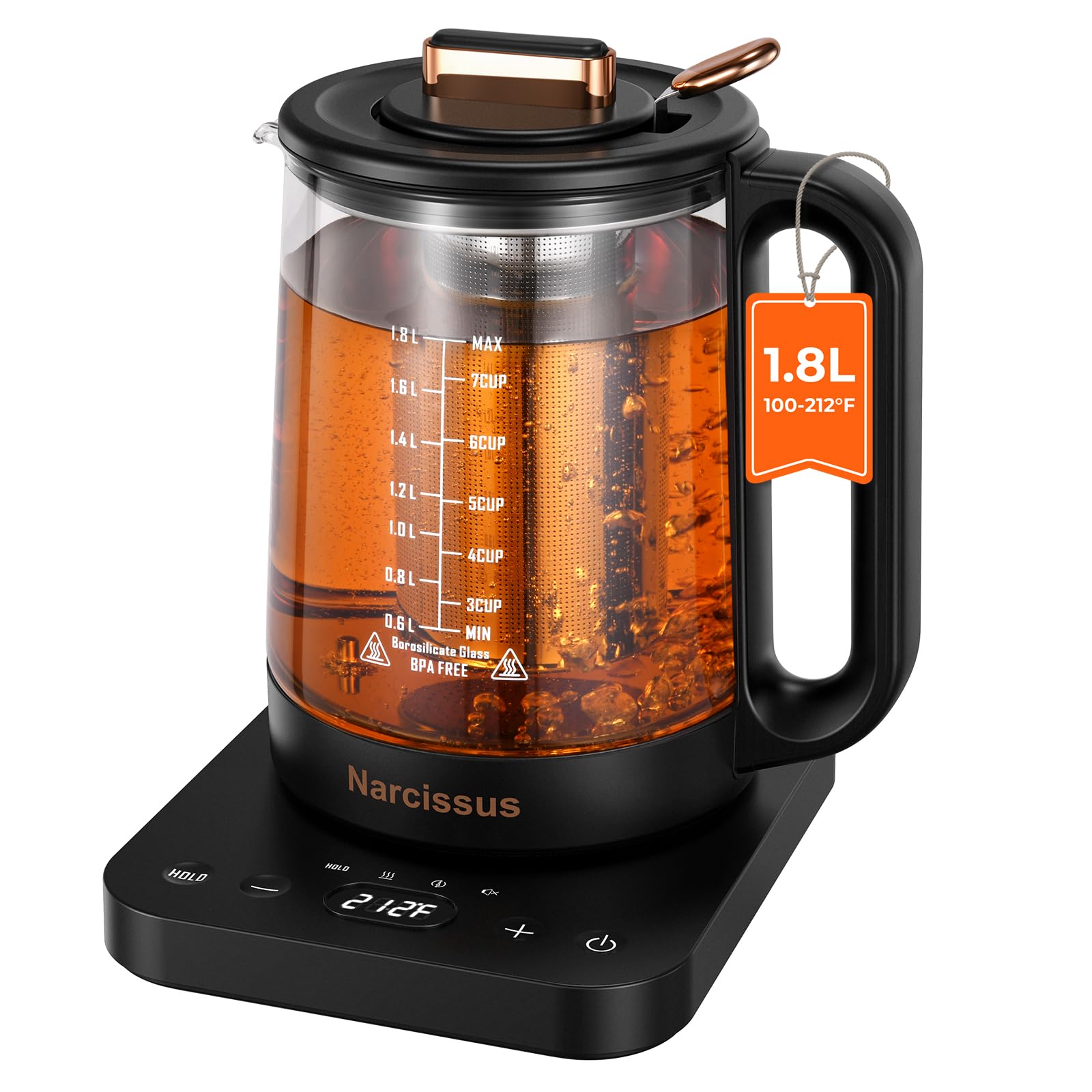 Narcissus electric kettle temperature control for precise brewing across teas and coffees.