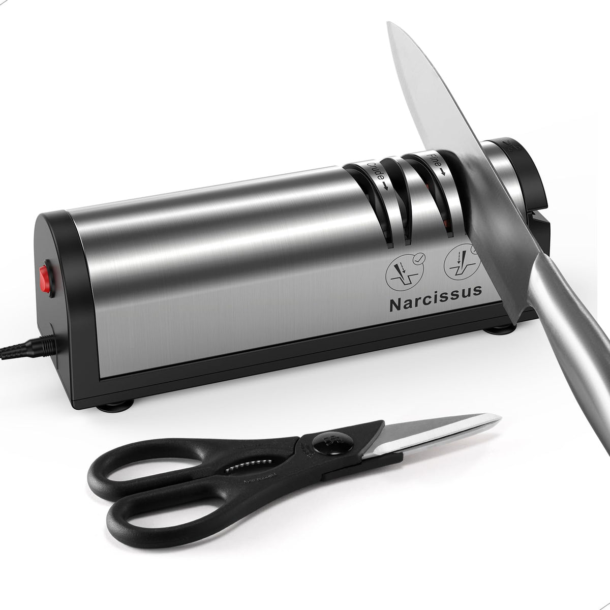 Narcissus knife sharpener 2-stage coarse sharpening for quick edge restoration.