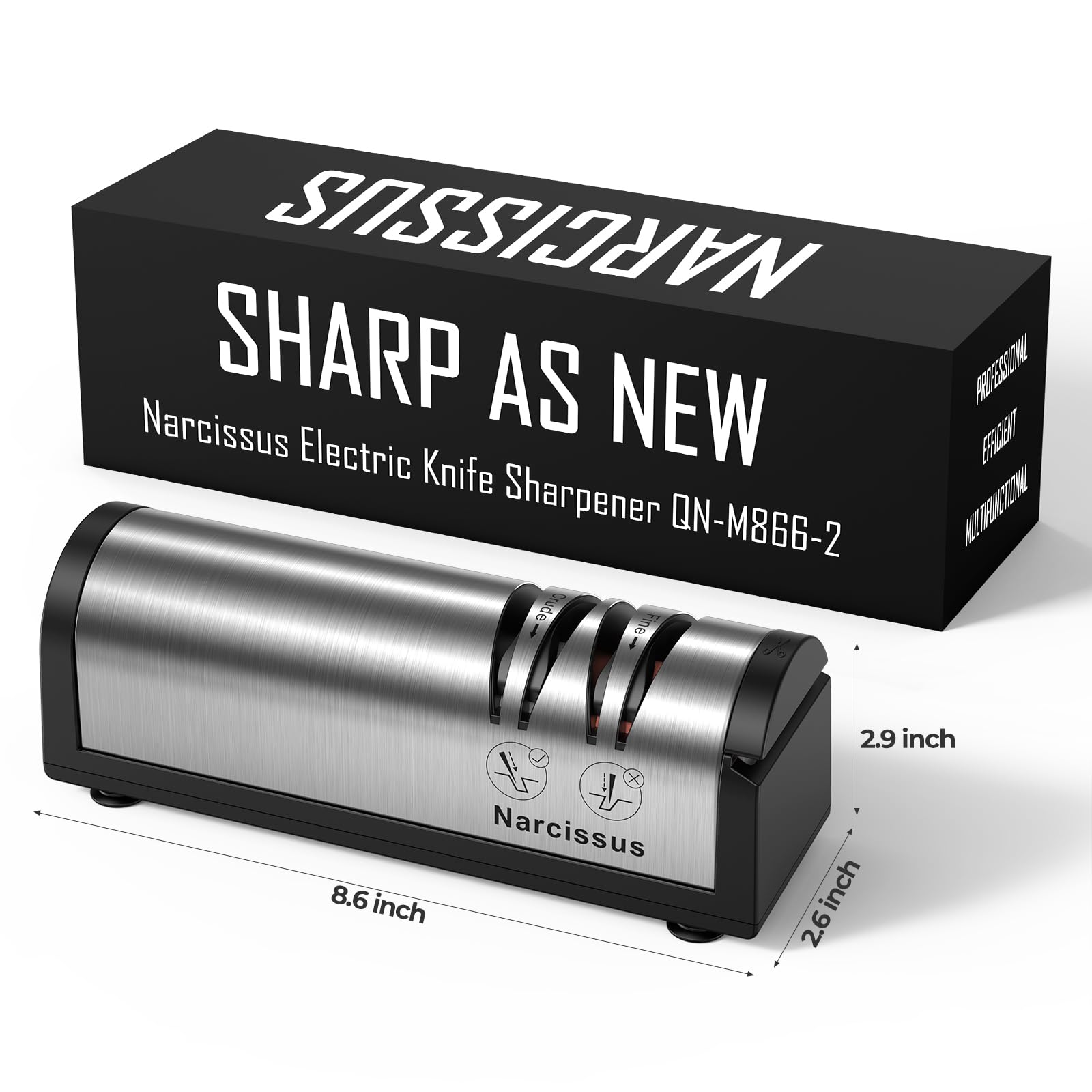 Narcissus knife sharpener compact design fits into any kitchen drawer.