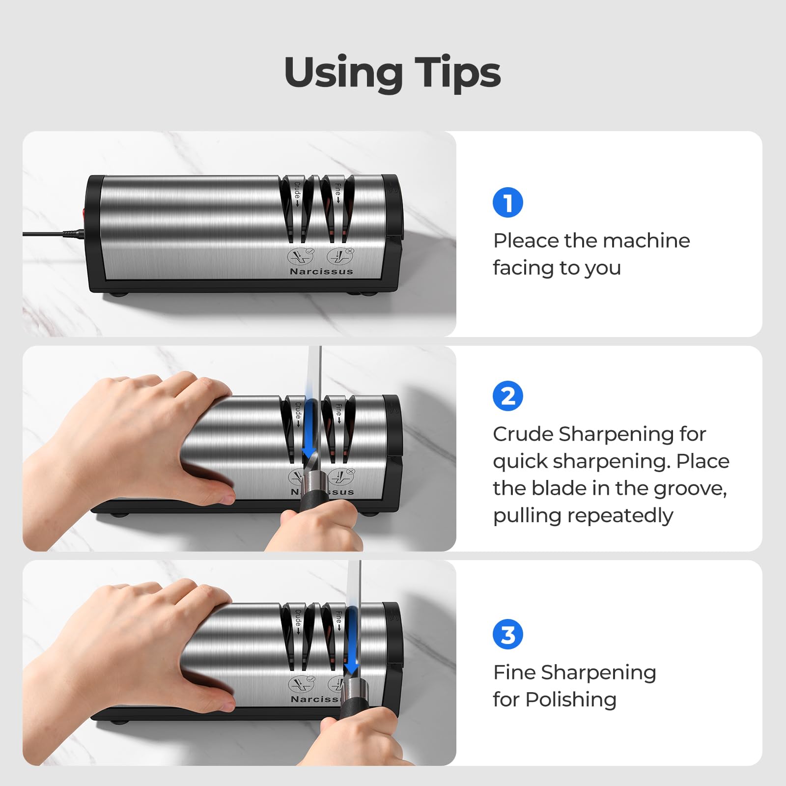 Narcissus knife sharpener scissors slot sharpens kitchen scissors.