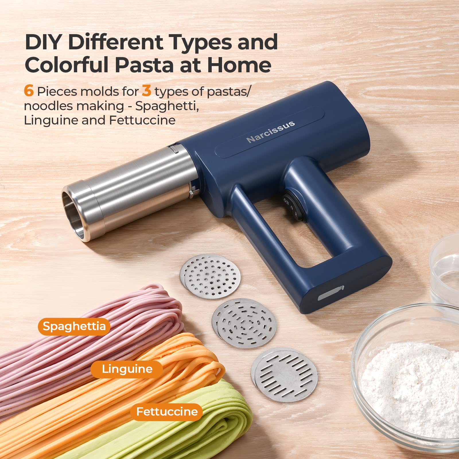 Narcissus pasta maker cordless design enables outdoor pasta making