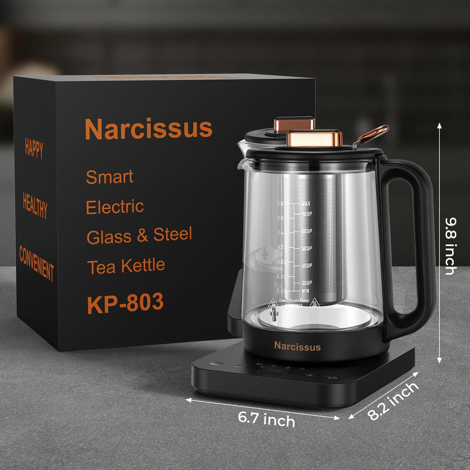 Narcissus 1200W boil delivers fast hot water for quick beverages.