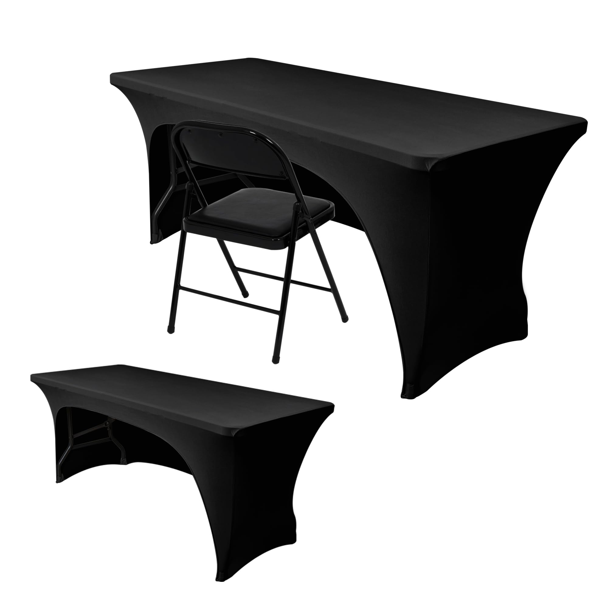 Nasitos 2-pack spandex tablecloth for a 4-foot rectangle table with open-back design for easy setup.