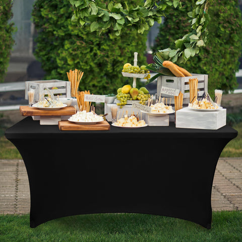 Nasitos open-back design table cover hides legs for a clutter-free display.