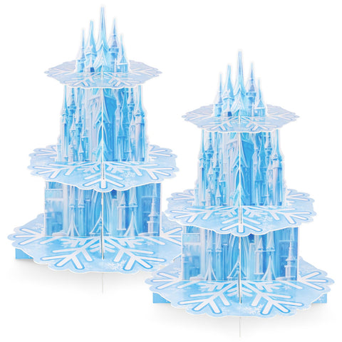 NatNarr Frozen 3-tier stand with ice castle design for cupcakes and cookies