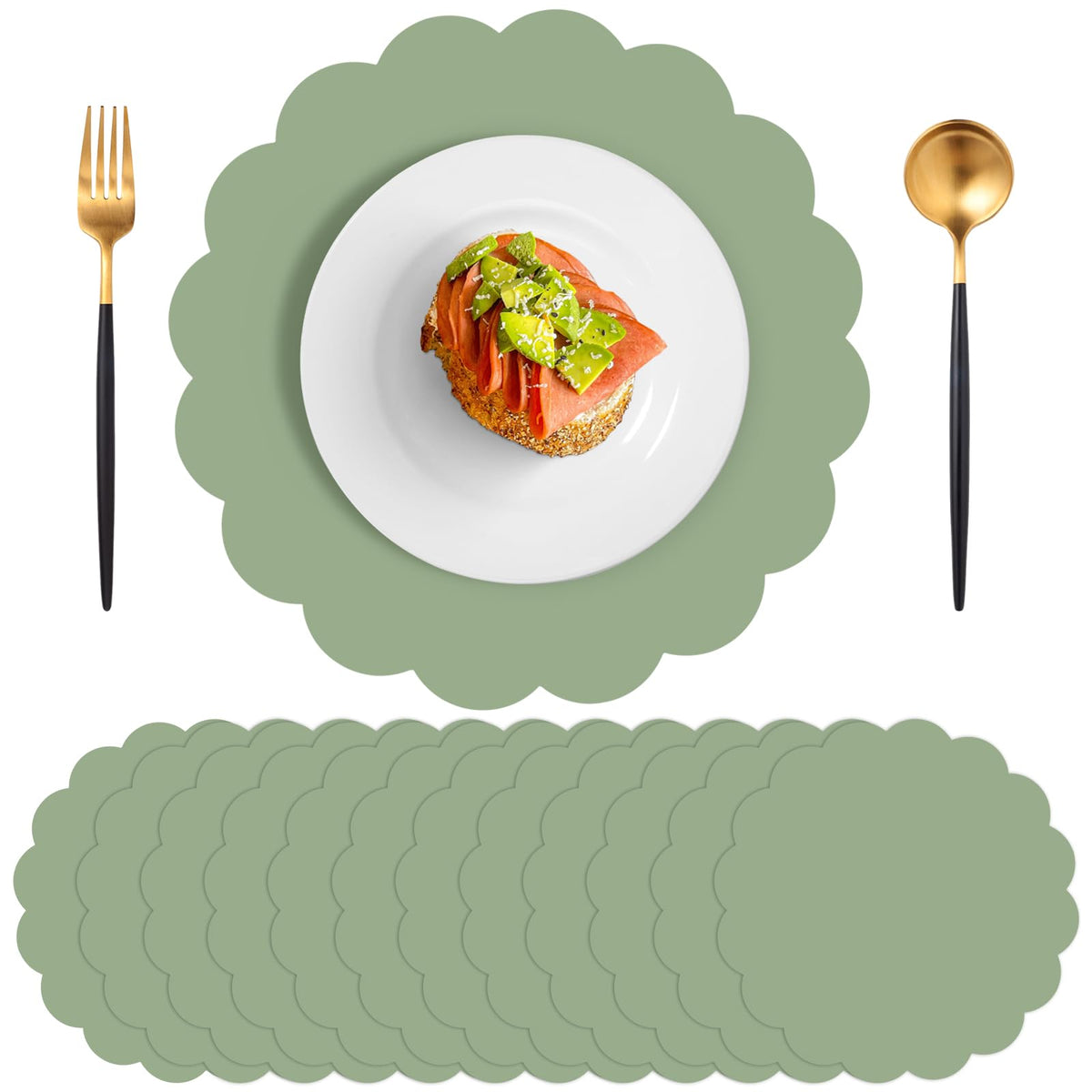 NatNarr sage green placemats for 13.5-inch tables add subtle elegance to gatherings.