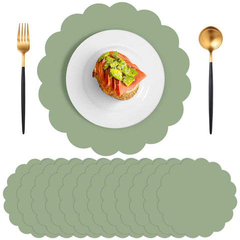 NatNarr sage green placemats for 13.5-inch tables add subtle elegance to gatherings.