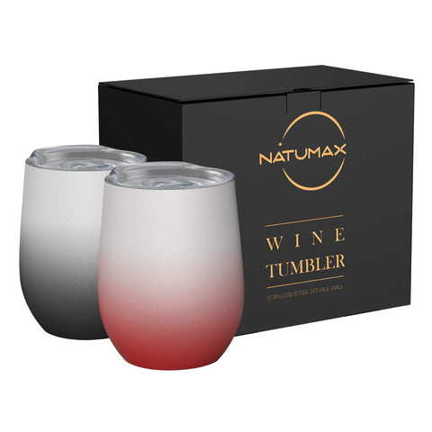 NATUMAX wine tumbler with lid, 12oz capacity, ideal for outdoor sipping.