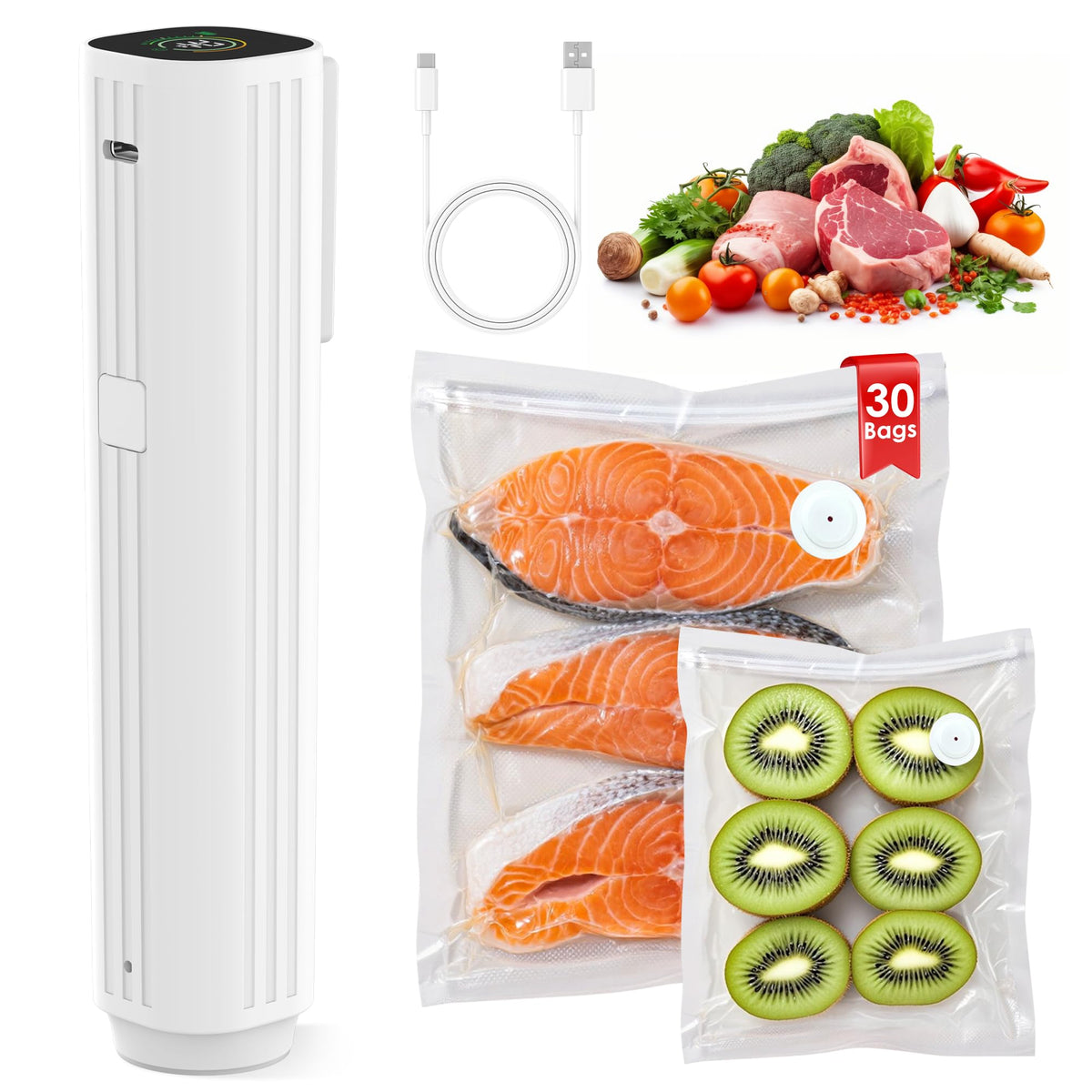 Natupo compact vacuum sealer with LED display for precise sealing pressure.